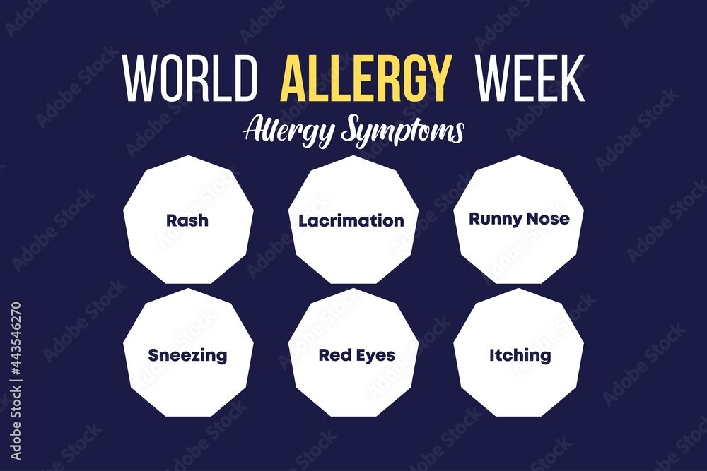 World Allergy Week. Allergy symptoms infographic typography text