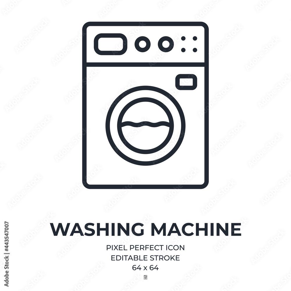 Washing machine editable stroke outline icon isolated on white background flat vector illustration. Pixel perfect. 64 x 64. Washing machine editable stroke outline icon isolated on white background flat vector illustration. Pixel perfect. 64 x 64.