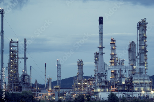 Oil refinery at twilight with sky