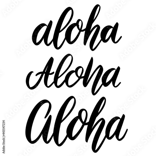 Aloha. Lettering phrase on white background. Design element for greeting card, t shirt, poster. Vector illustration