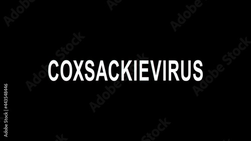 Coxsackievirus. Inscription appears. Stretching effect, glitch. 4K video. Transparent Alpha channel. Coxsackievirus for medicine, clinic scientific research, sickness diagnosis photo