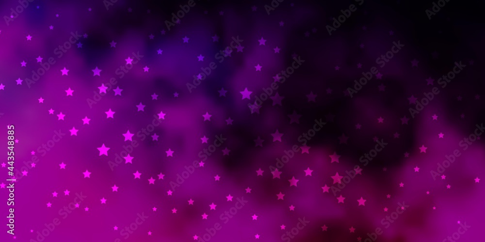 Dark Purple, Pink vector background with colorful stars.