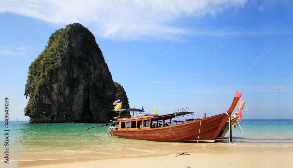Fototapeta premium Tour boats anchor and dock on Krabi Island.