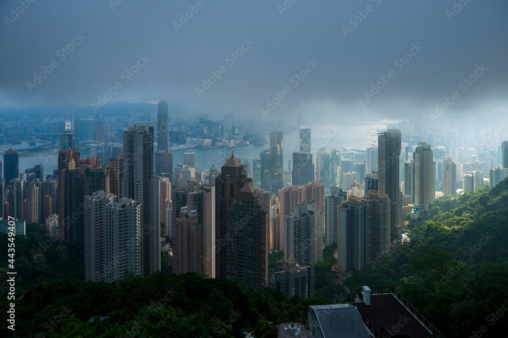 Victoria Harbor view from the Peak in Fog, Hong Kong