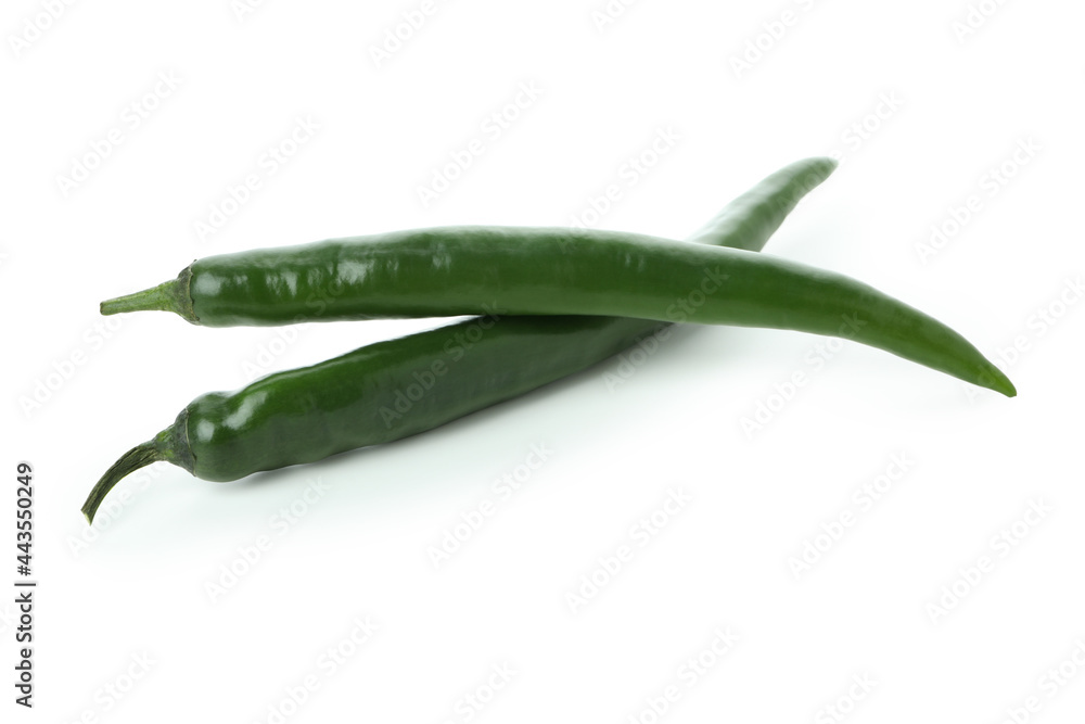Green hot peppers isolated on white background Green hot peppers isolated on white background