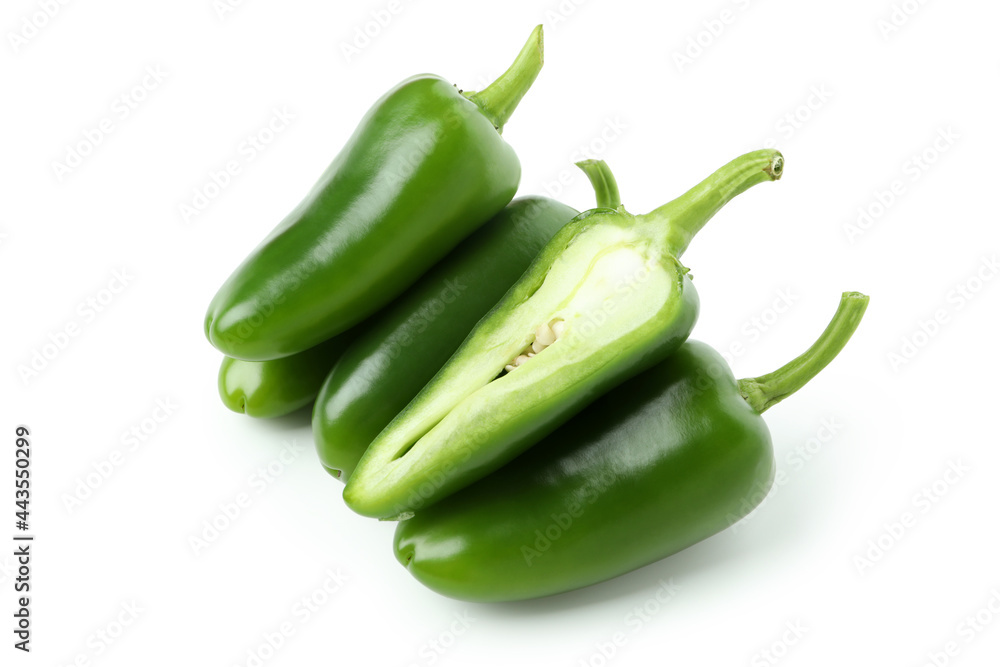 Green hot peppers isolated on white background Green hot peppers isolated on white background