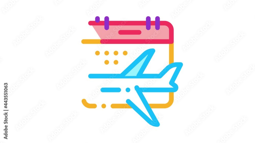 Plane Fly Calendar Date Icon Animation. color Flying Airplane And Calendar Departure And Arrival animated icon on white background Plane Fly Calendar Date Icon Animation. color Flying Airplane And Calendar Departure And Arrival animated icon on white background