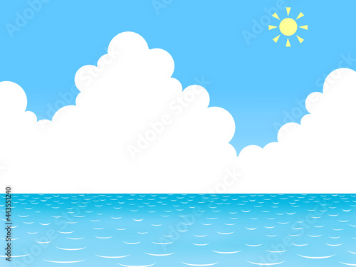 青空と太陽と海と白いもくもくの雲－入道雲－夏の空
