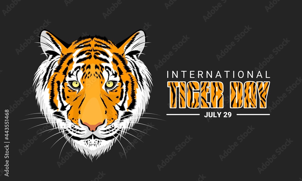 Vector Illustration, International Tiger Day is observed every July 29, against a dark background, an annual celebration to raise awareness of tiger conservation.