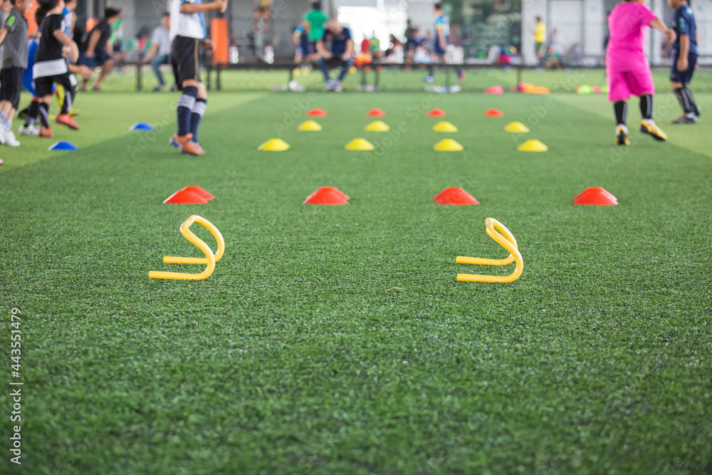 Children jump skill in Soccer academy Children jump skill in Soccer academy