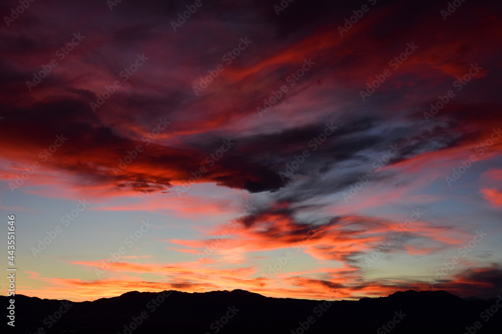 Multi-colored sunset over the front range of the rocky mountains of colorado. as seen from broomfield, colorado