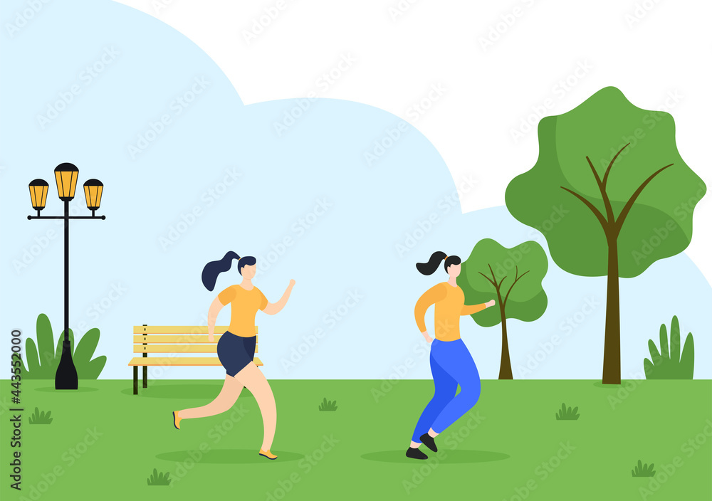 Jogging or Running Sports Background Illustration Men and Women for Active Body, Healthy Lifestyle, Outdoor Activities