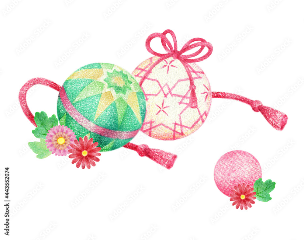 手毬と花と紐の和風イラスト 緑 手描き色鉛筆画 Stock Illustration Adobe Stock 手毬と花と紐の和風イラスト 緑 手描き色鉛筆画 Stock Illustration Adobe Stock