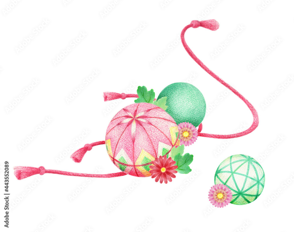 手毬と花と紐の和風イラスト ピンク 手描き色鉛筆画 Stock Illustration Adobe Stock 手毬と花と紐の和風イラスト ピンク 手描き色鉛筆画 Stock Illustration Adobe Stock