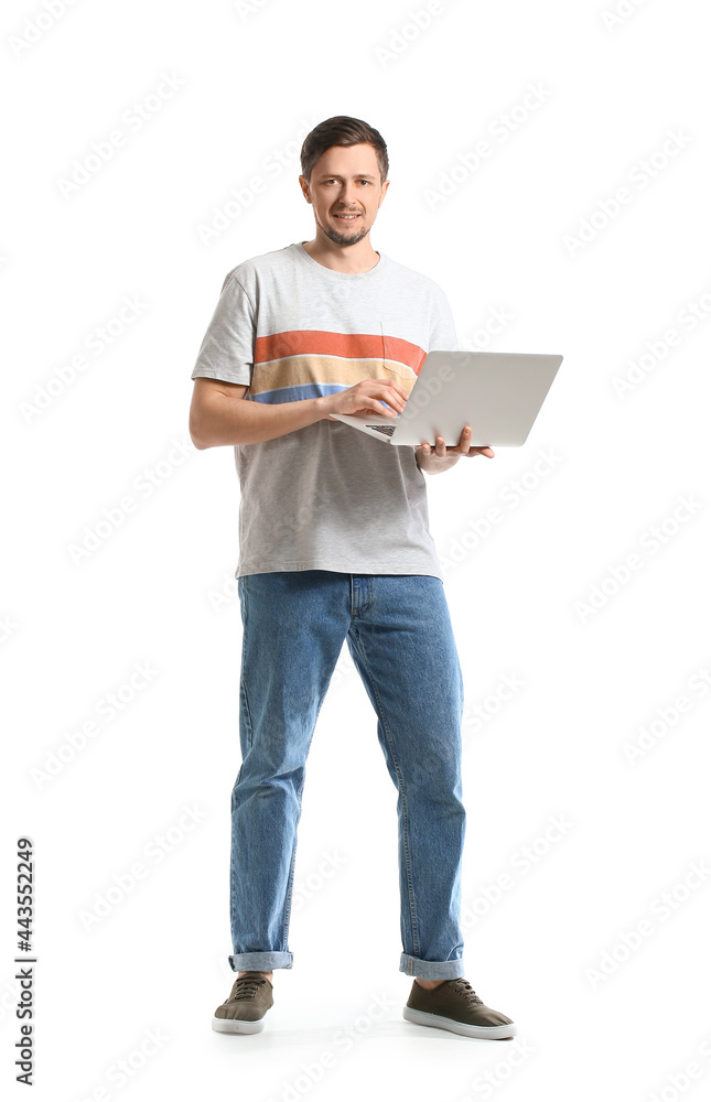 Handsome man using laptop on white background Handsome man using laptop on white background