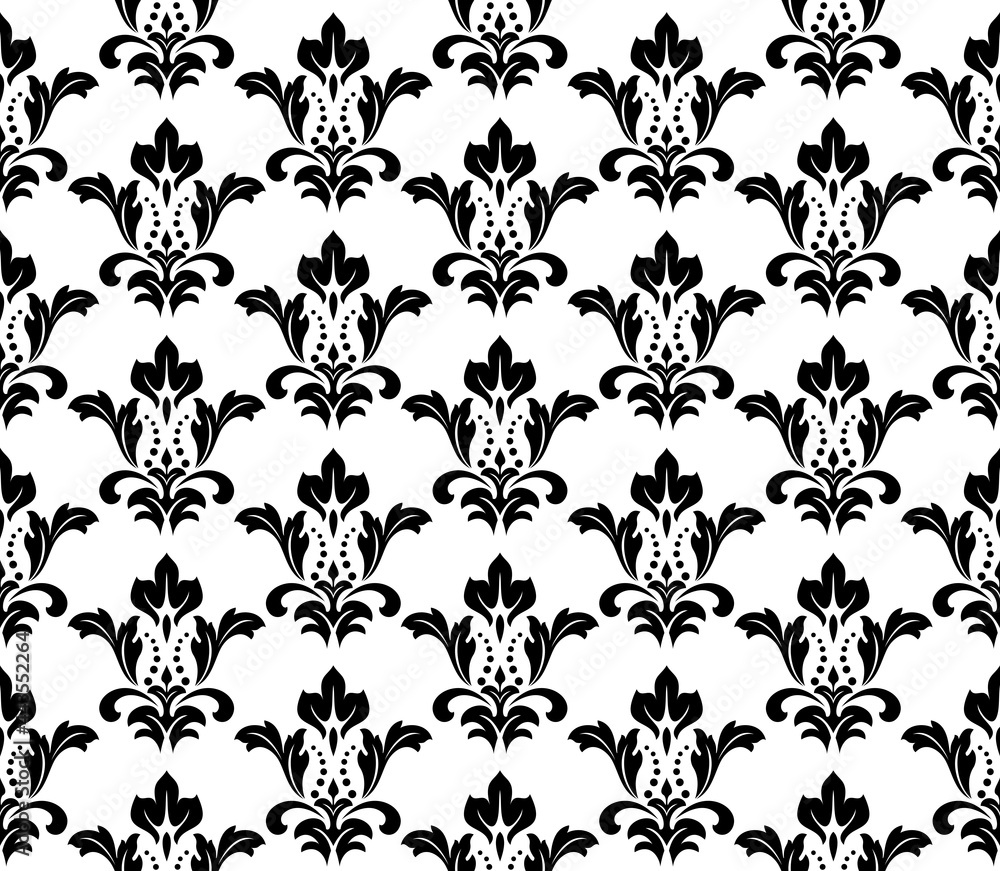 Flower geometric pattern. Seamless vector background. White and black ornament