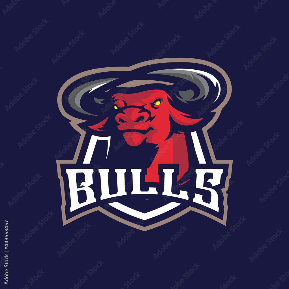 Bull mascot logo design vector with modern illustration concept style for badge, emblem and t shirt printing. Bull head illustration for sport team. Bull mascot logo design vector with modern illustration concept style for badge, emblem and t shirt printing. Bull head illustration for sport team.
