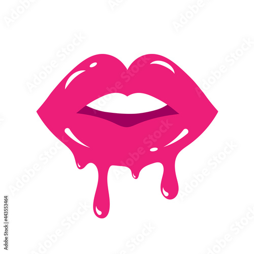 Melting glossy colored and sexy parted lips.  Dripping with pink paint lips.