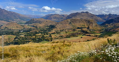 Canvas Print spectacular view  across speargrass flat lower shotover, and dalefield to lake hayes,  from coronet  peak