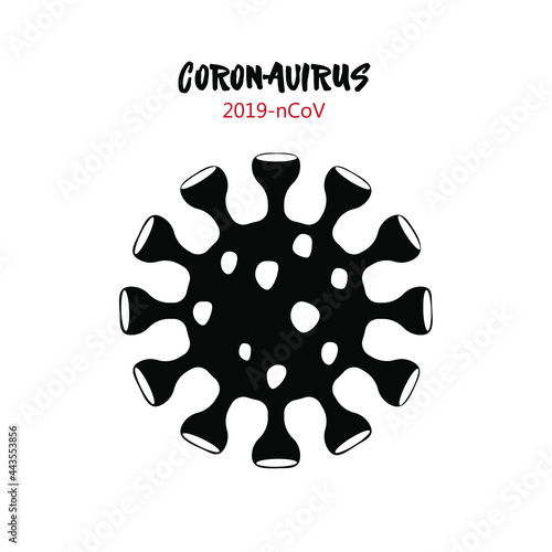 Coronavirus 2019-nCoV. Corona virus icon. Black on white background isolated. illness respiratory infection (illness outbreak). influenza pandemic. virion of Corona-virus. COVID-19