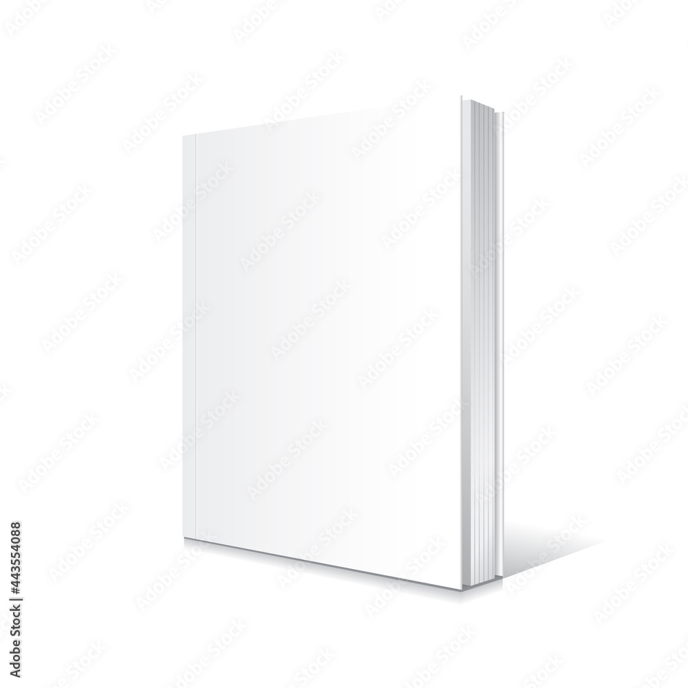 Blank white standing and slightly open thin softcover book or magazine mockup template. Blank white standing and slightly open thin softcover book or magazine mockup template.