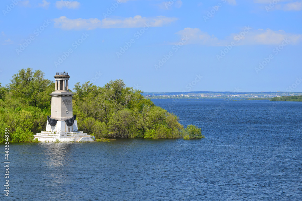 Beacon on the Volga river shore in Volgograd