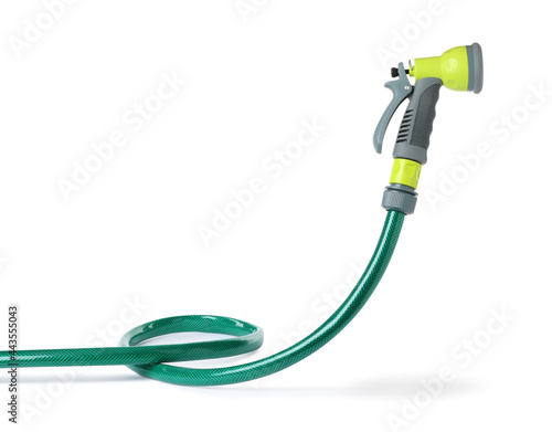 Watering hose with sprinkler isolated on white