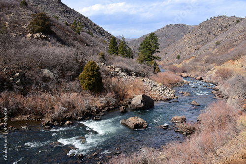 beautiful early spring foothills scenery along the south platte river on the waterton canyon trail in littleton, colorado
