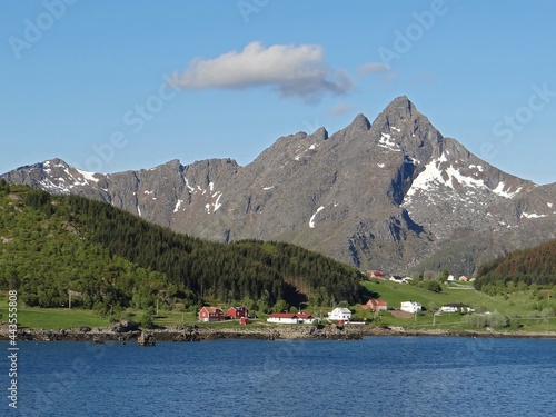 spectacular mountains and sea from a boat near leknes, in the lofoten islands of northern norway