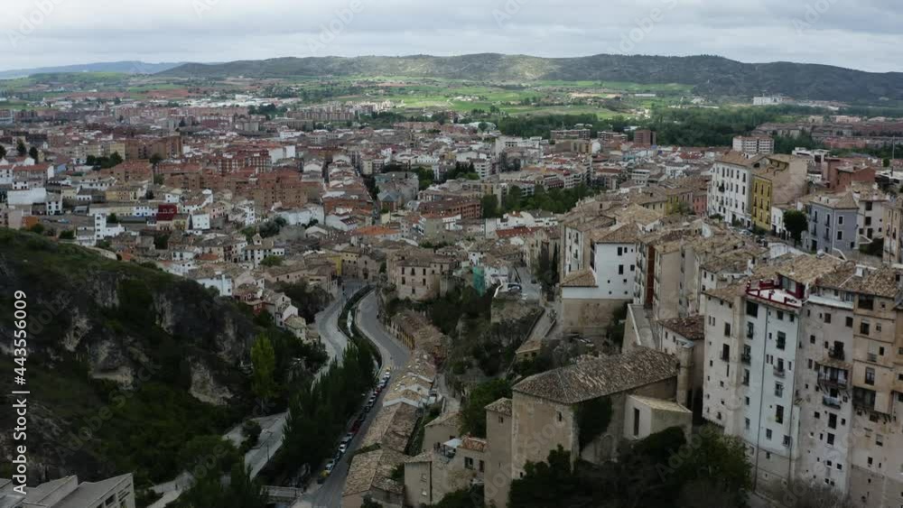 Bird's Eye View Of Cuenca City With Historic Buildings At Daytime In Spain. Historic Walled Town Of Cuenca - UNESCO. - aerial Bird's Eye View Of Cuenca City With Historic Buildings At Daytime In Spain. Historic Walled Town Of Cuenca - UNESCO. - aerial
