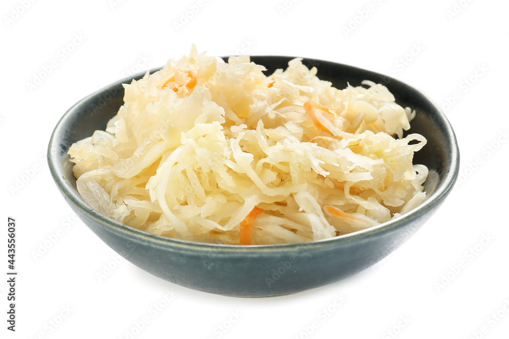 Bowl with tasty sauerkraut on white background Bowl with tasty sauerkraut on white background