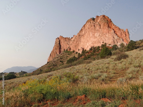  dramatic red rock formation in the Garden of the gods park in summer, colorado springs, colorado
