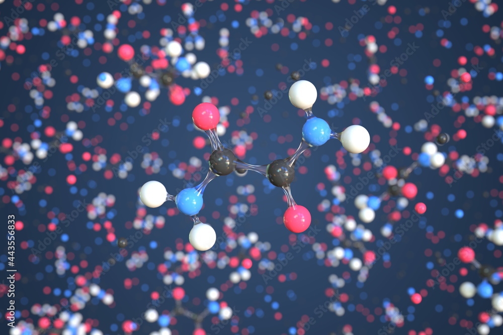 Molecule of oxamide, conceptual molecular model. Scientific 3d rendering Molecule of oxamide, conceptual molecular model. Scientific 3d rendering