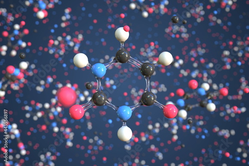 Molecule of uracil  conceptual molecular model. Scientific 3d rendering