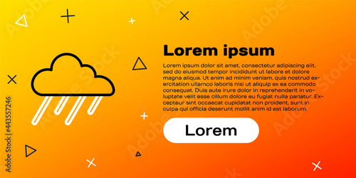Line Cloud with rain icon isolated on yellow background. Rain cloud precipitation with rain drops. Colorful outline concept. Vector