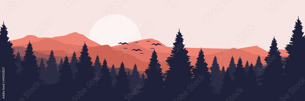 moonrise in mountain landscape vector illustration design for wallpaper design, design template, background template, and tourism design template - obrazy, fototapety, plakaty 