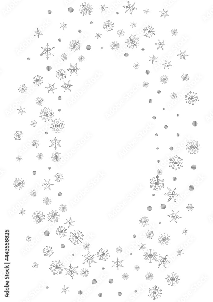 Grey Confetti Background White Vector. Dot Decoration Card. Metal Snowflake Shine. Luminous Isolated Illustration.