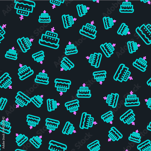 Line Ark of noah icon isolated seamless pattern on black background. Wood big high cargo. Vector