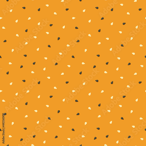 White and black sesame seeds on a bun. Seamless pattern. Top burger with sesame seeds. Vector illustration on color background. photo