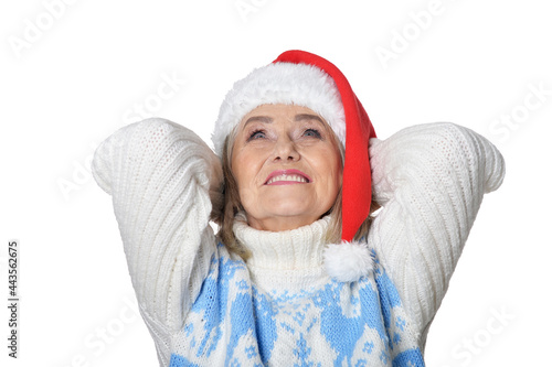 Portrait of happy senior woman in Santa hat
