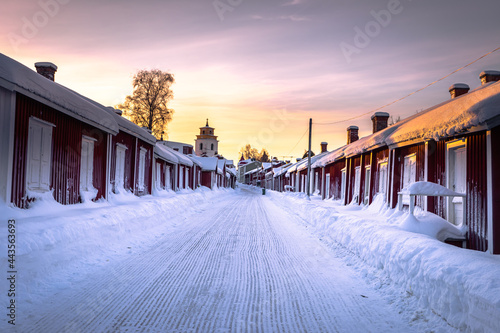 Luleå - February 11, 2021: The old town of Gammelstaden in Luleå, northern Sweden