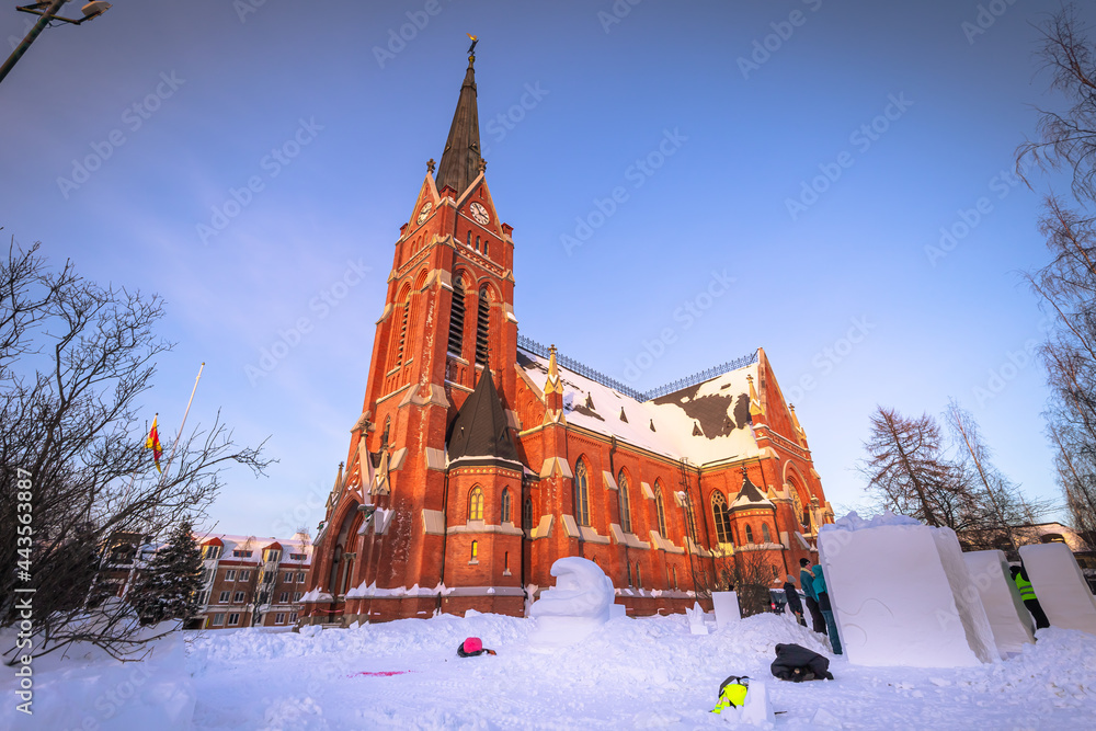 Fototapeta Luleå - February 11, 2021: Church of Luleå, northern Sweden