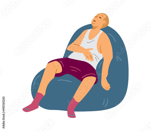 Elderly man in underwear napping in armchair, flat vector illustration isolated.