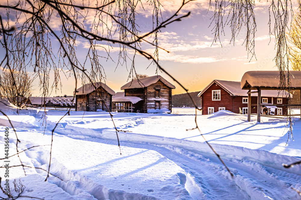 Winter landscape of the town of Jukkasjärvi, Sweden
