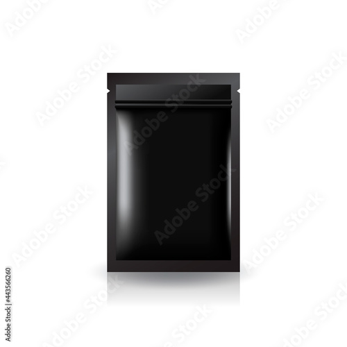 Blank black flat foil or plastic zip bag for food, healthy or beauty product.