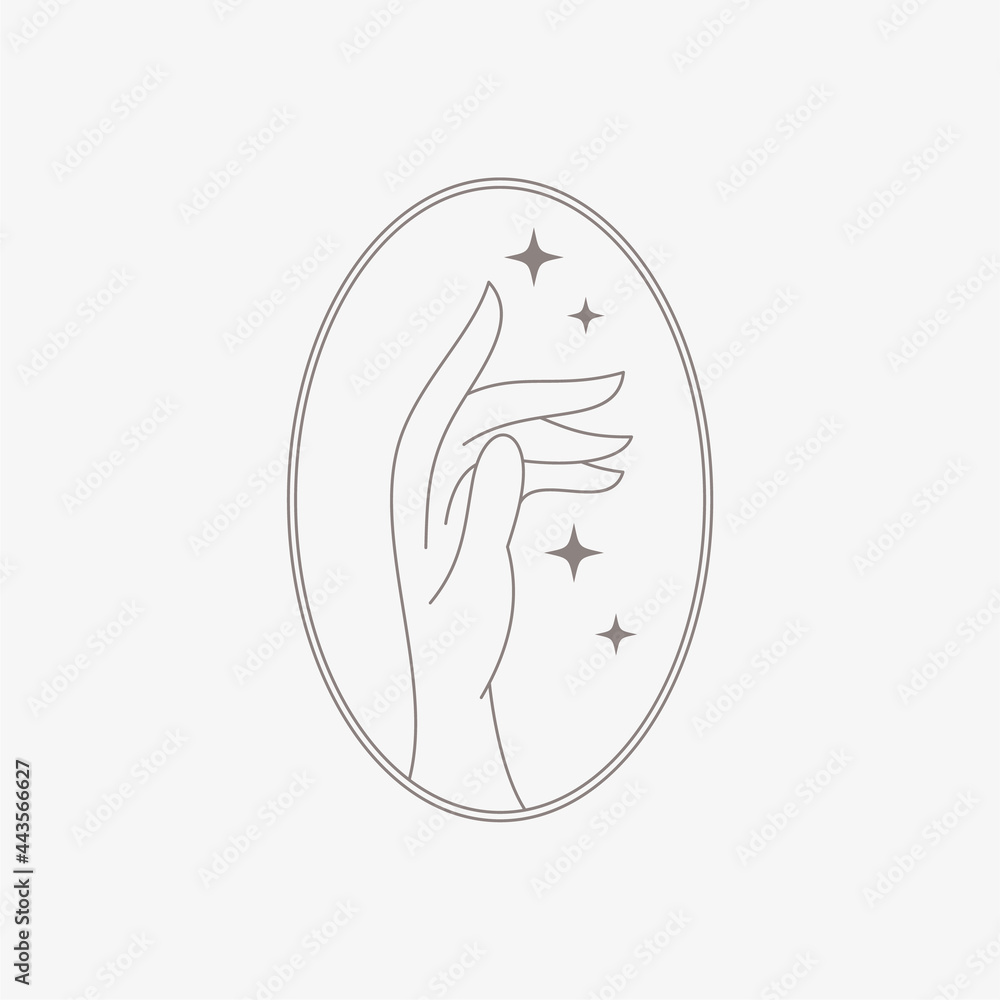 Elegant female hands in beautiful setting, Line art hand logo design vector illustration Elegant female hands in beautiful setting, Line art hand logo design vector illustration