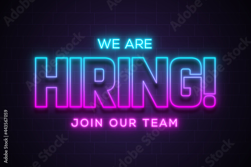  We are hiring join our team announcement lettering in neon glow effect