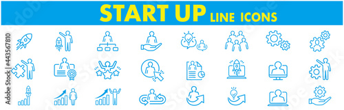 Business Startup Management Teamwork strategy Employee line  icons set