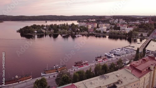 Scenic harbor area of Savonlinna, Finland in summer evening photo