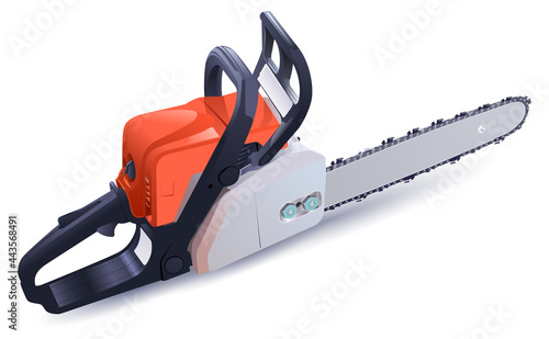 Petrol chain saw powerful tool for sawing wood